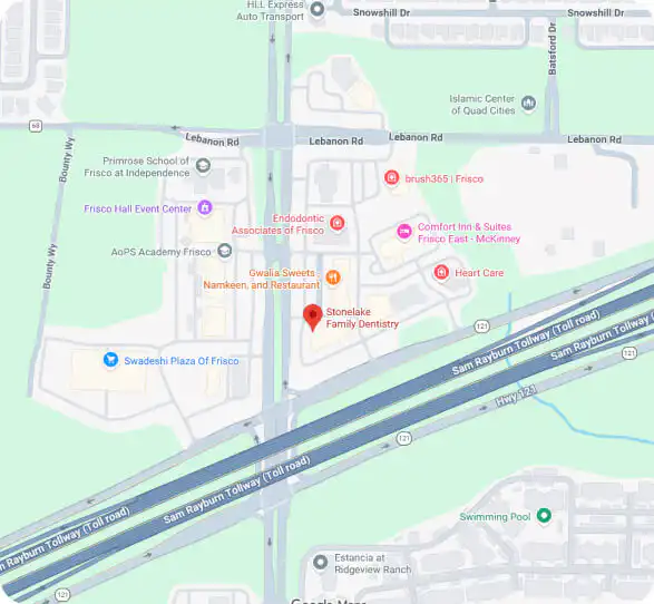 Map to Stonelake Family Dentistry, 14550 Tx-121, Suite 100, Frisco, TX 75035